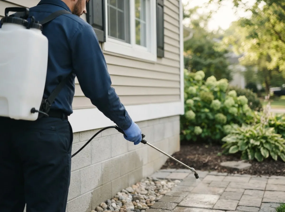 Pest control technician inspecting a home in Chadwick, MO